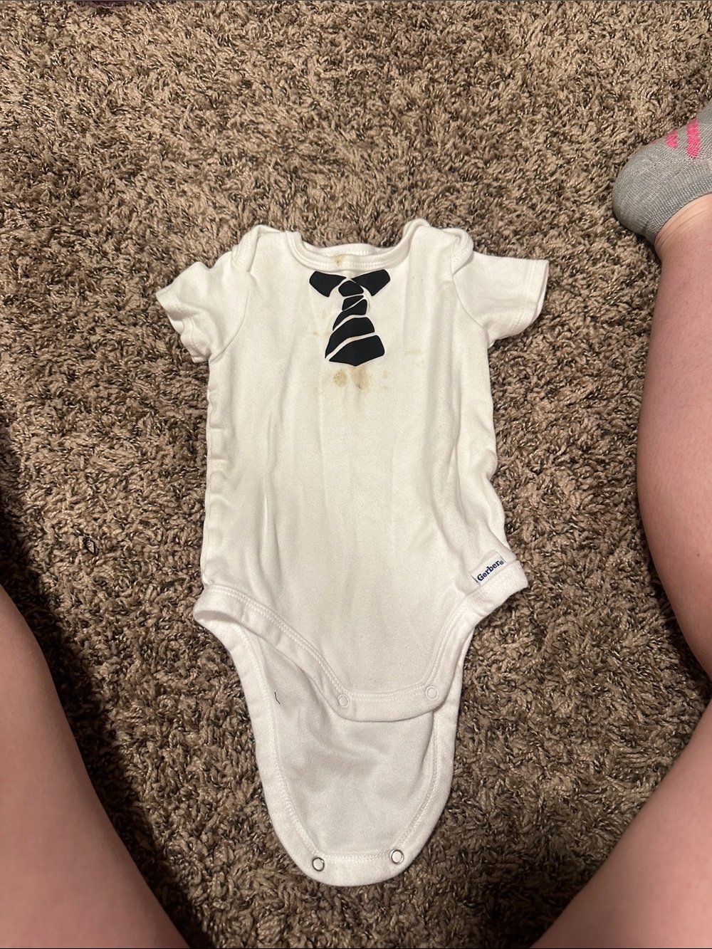 Gerber White Short-Sleeve Baby One-Piece with Black Tie Print